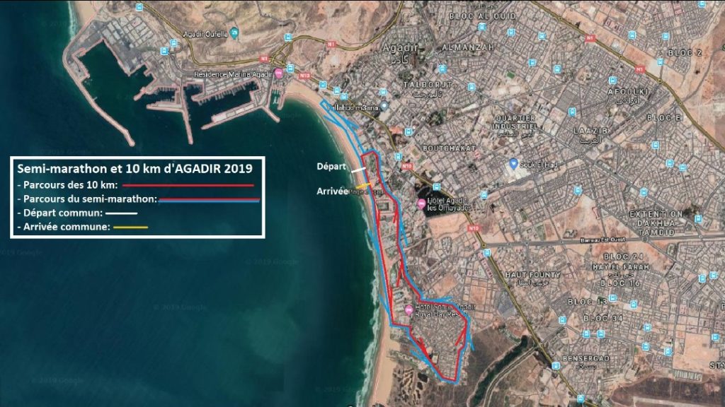 Parcours qu'emprunteront les coureurs du semi-marathon d'Agadir