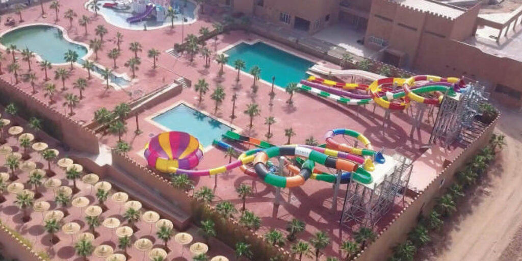 Vue aérienne de Danialand le parc aquatique d'Agadir