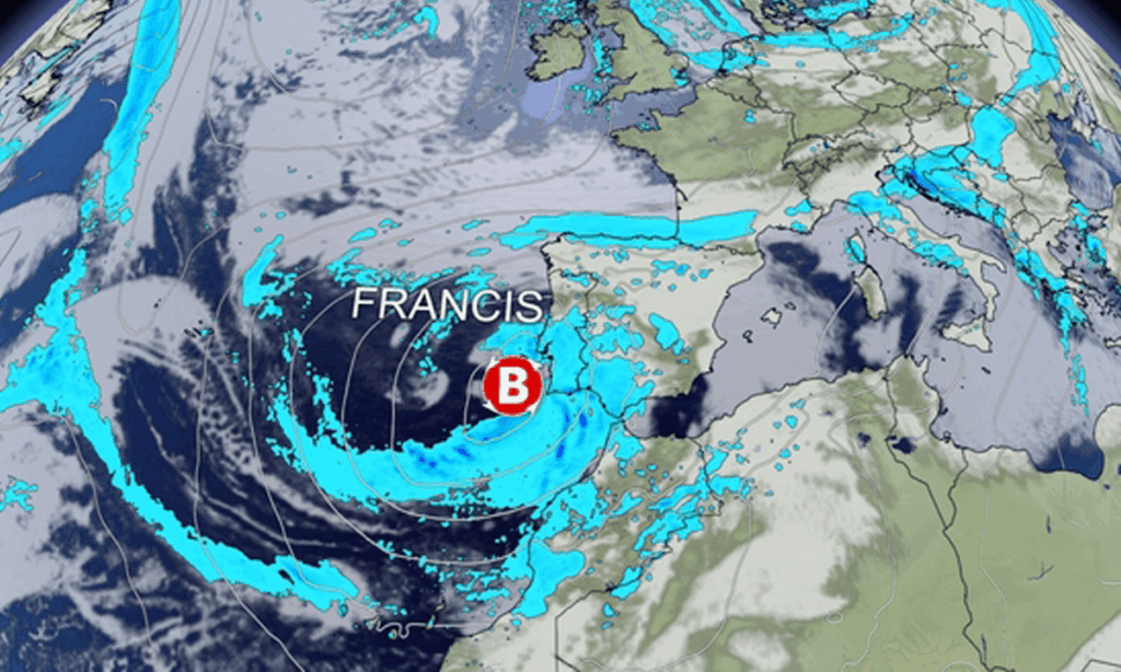 Carte qui représente les perturbations liées à la tempête Francis à Agadir